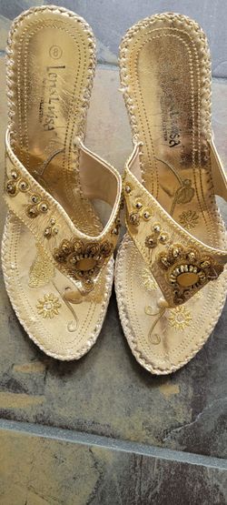 Gold and White Sandals Size 8