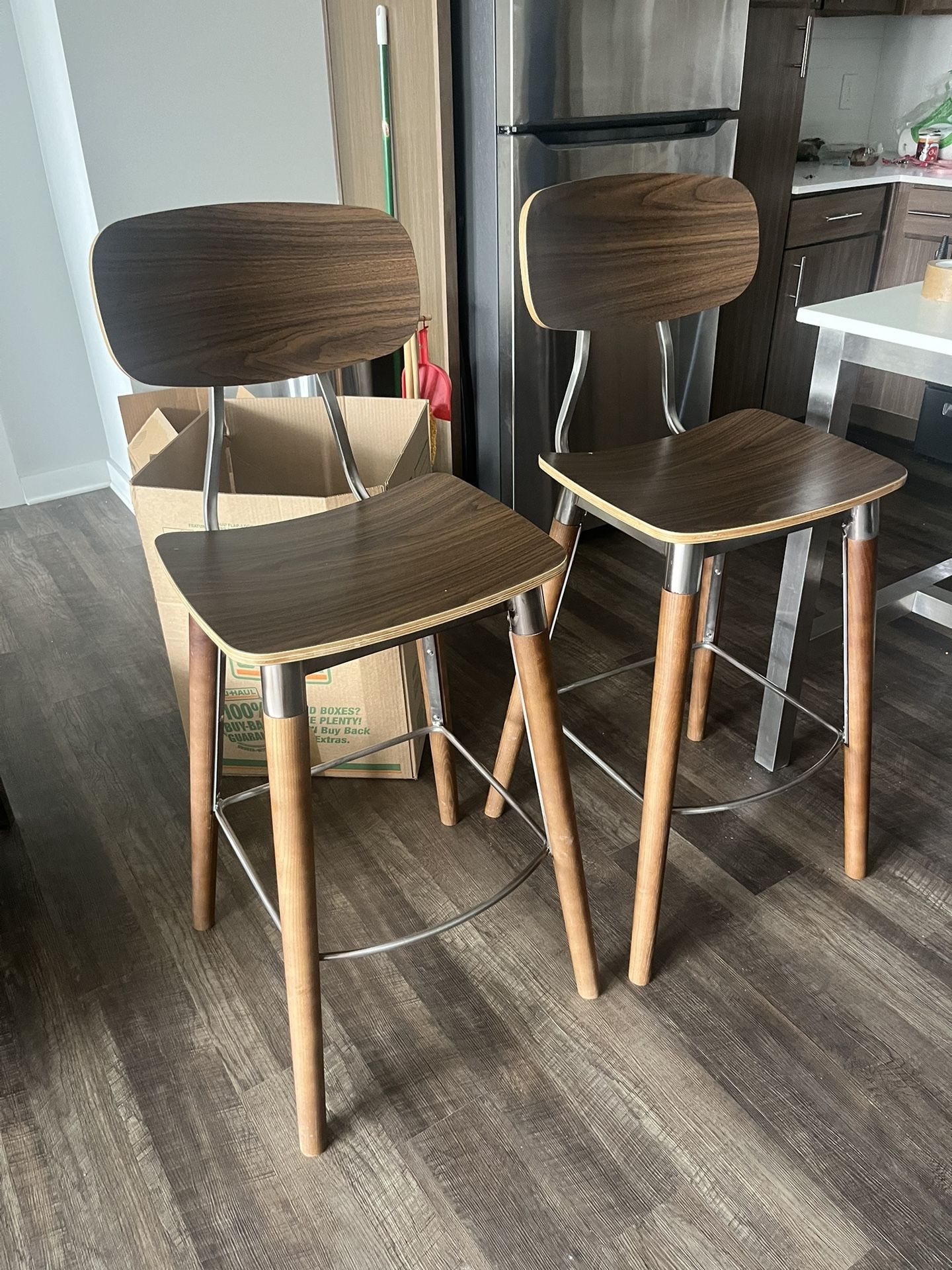 Two Solid Wood Bar Stools 