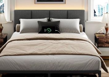 Full Size Bed Frame with Upholstered Headboard