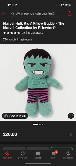 Brand New Pillowfort Hulk Pillow 