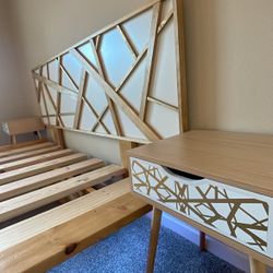 Made To Order Bedroom Set With Floating Bed Headboard And Nightstands