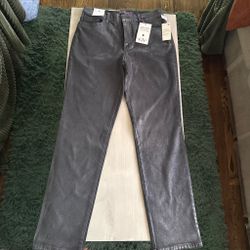 NYDJ Amanda Metallic Silver Straight Jeans NWT