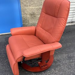 MUST SELL comfy swivel recliner reclining armchair lounge chair faux orange leather; like stressless