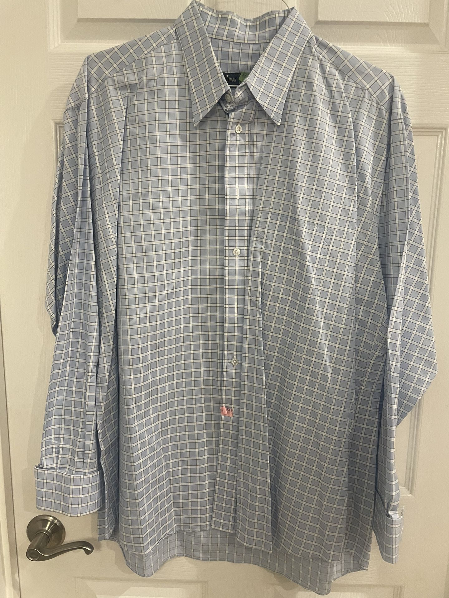 Gitman Bros. Men’s Blue Plaid Long Sleeve Button Up, 17 35