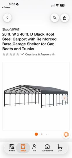Shop VIWAT 20 ft. W x 40 ft. D Black Roof Steel Carport with Reinforced Base,Garage Shelter for Car, Boats and Trucks
