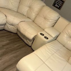 Beautiful Elegant Upscale Luxury Plush All Electric Powered Double Recliner Italian Leather Sectional Sofa