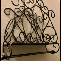 ORNATE VICTORIAN GOTHIC WROUGHT CAST IRON METAL BATHROOM PAPER TOWEL HOLDER STORAGE RACK DECOR