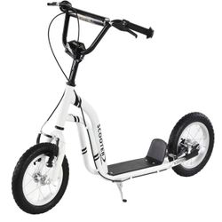 Aosom Kick Scooter with Front and Rear Caliper Dual Brakes, Big Wheels Kick Scooter for Ages 5+, 12-Inch Inflatable Front Wheel, Max Load 220lbs