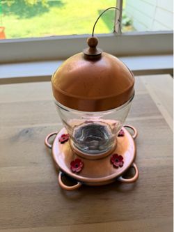 Copper and Glass Hummingbird Feeder
