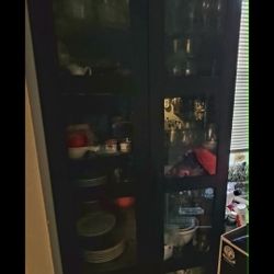 Black & Glass Cabinet With Glass Shelves