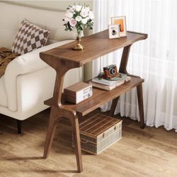 Tribesigns Solid Wood End Table, Rustic Side Tab le for Cou  ch, 2-Tie Farmhouse Tall End Tabl e , Narrow Bedside Tabl e for Bedroom
