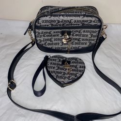 Juicy Couture Black Eastside Westside Crossbody Bag &Heart wristlet locket Black