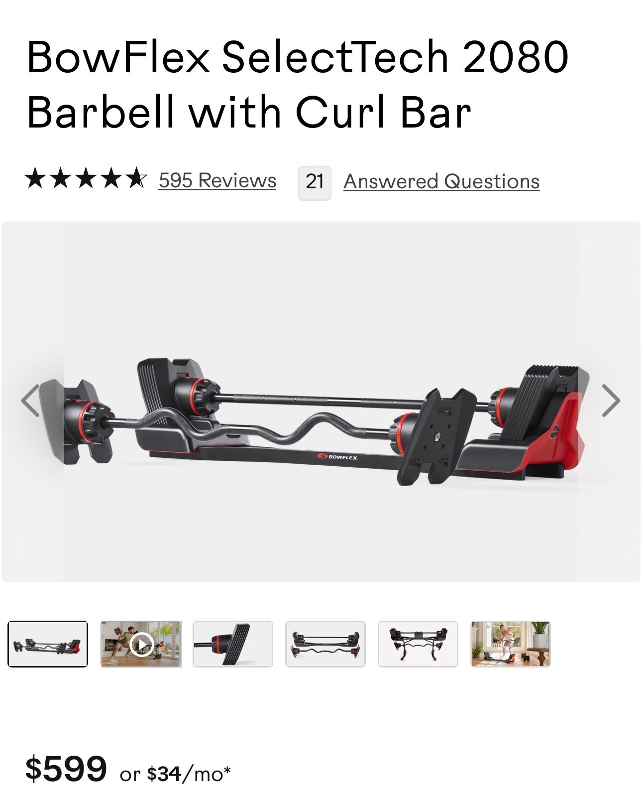 BowFlex SelectTech 2080 Barbell with Curl Bar with additional weight