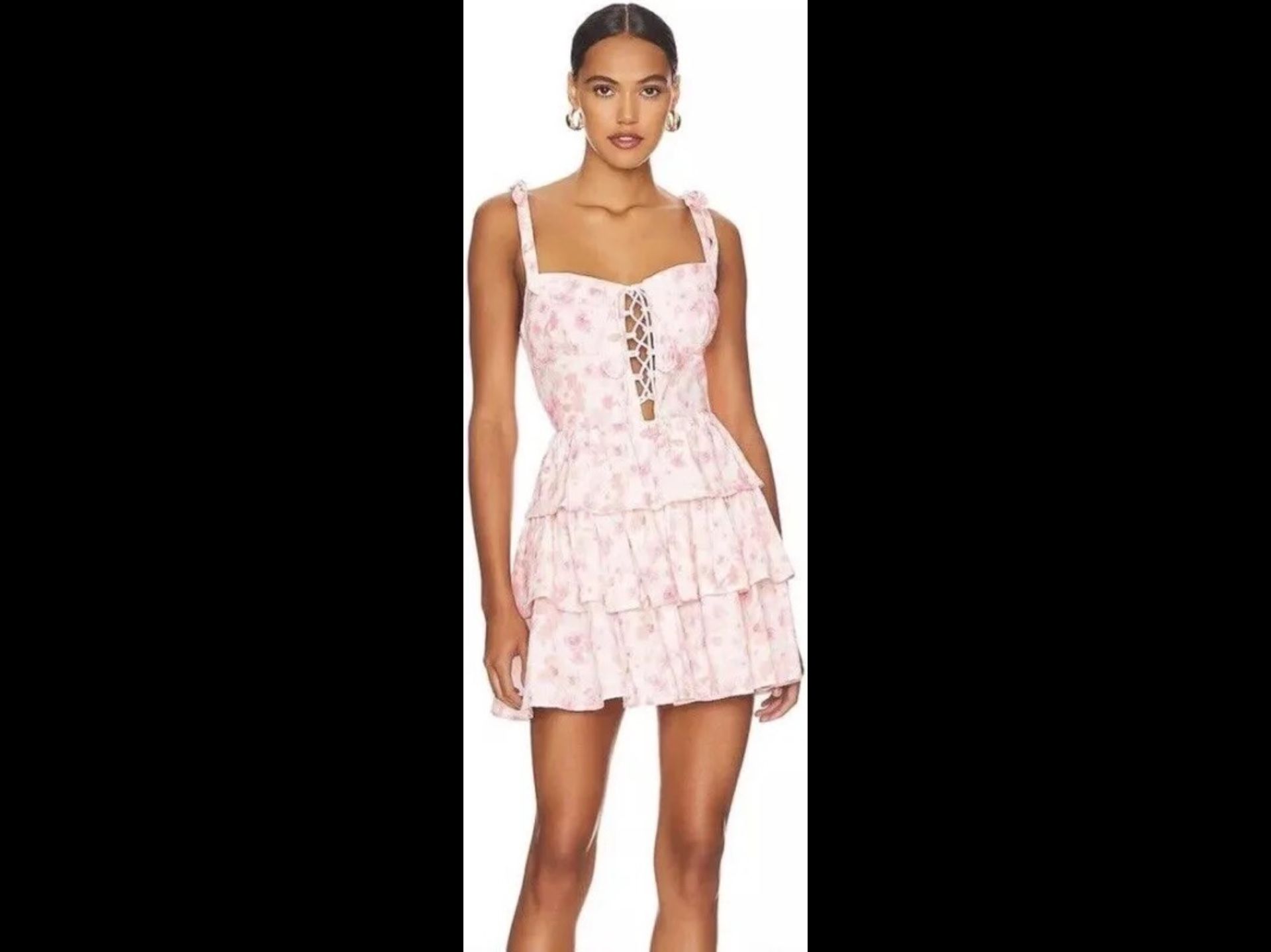 Bardot Laurie Pink-White Coquette Floral Corset Ruffle Hem Mini Dress Size Medium/6