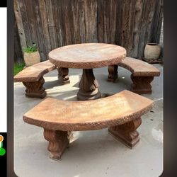 42'' Round Concrete Table Set Complete Set with 3 Benches. VERY HEAVY - WILL NEED A TRUCK, & A LOT OF BUDDIES!..asking  $325.00. Area; Stine & Akers 