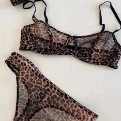Leopard Print Mesh Lingerie Set size medium