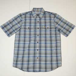 CARHARTT Mens Force Relaxed Fit Short Sleeve Plaid Check Button Shirt Sz M Blue