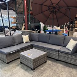 No Assemble Require!!! New 7 Pieces Wicker Outdoor Patio Furniture set Sectional Sofa Set ottoman table