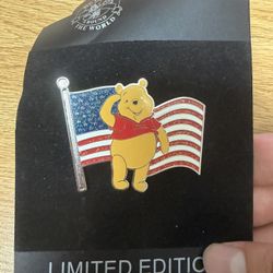 Winnie The Pooh Disney Pin With American Flag 