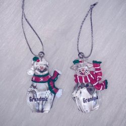 Mini Matching Grandma & Grandpa Snowmen Ornaments