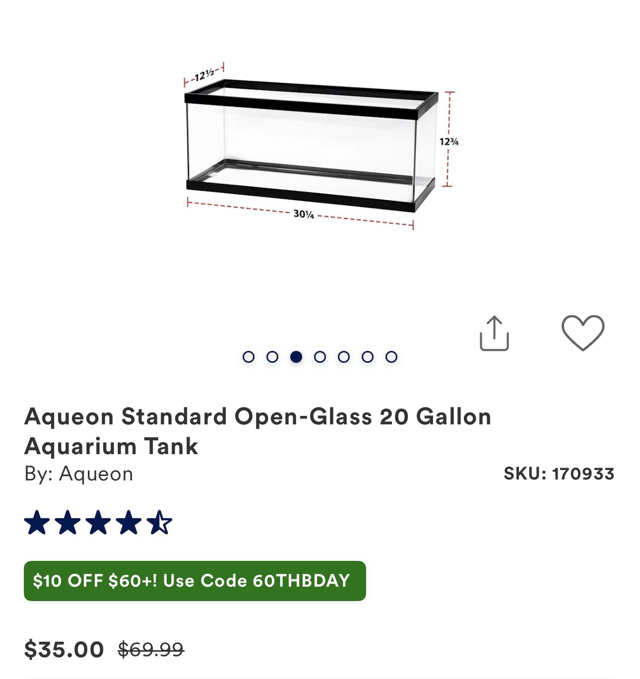 20 Gallon Aquarium Tank-Open top 