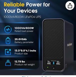 GOLDENMATE 1000VA/600W Lithium UPS Battery Backup & Surge Protector, Gray