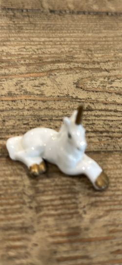 Mini White Porcelain Unicorn Figurine with Gold Accents