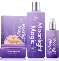 Spa Gifts for Women, Spa Luxetique 3 Pcs Lavender Bath and Body Gift Sets, Home Spa Kit with Bubble Bath, Body Scrub, Body Oil, Easter Gifts for Women