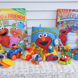 Sesame Street Vintage Toys & Book Set - Squeezie Cars, Soft Take-a-long Book, Baby Keys, Search 'n Find Book,  Elmo, Big Bird, Cookie Monster, Etc.