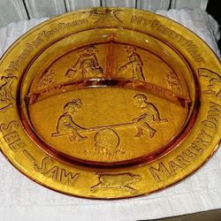 Vintage Tiara Amber Glass Mother Goose Child's Dish Set