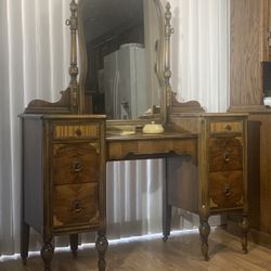 Antique 1920’s Vanity With Mirror Solid Wood