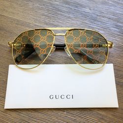 Gucci Mens Aviator Sunglasses in Gold With Green GG Logo  Lens