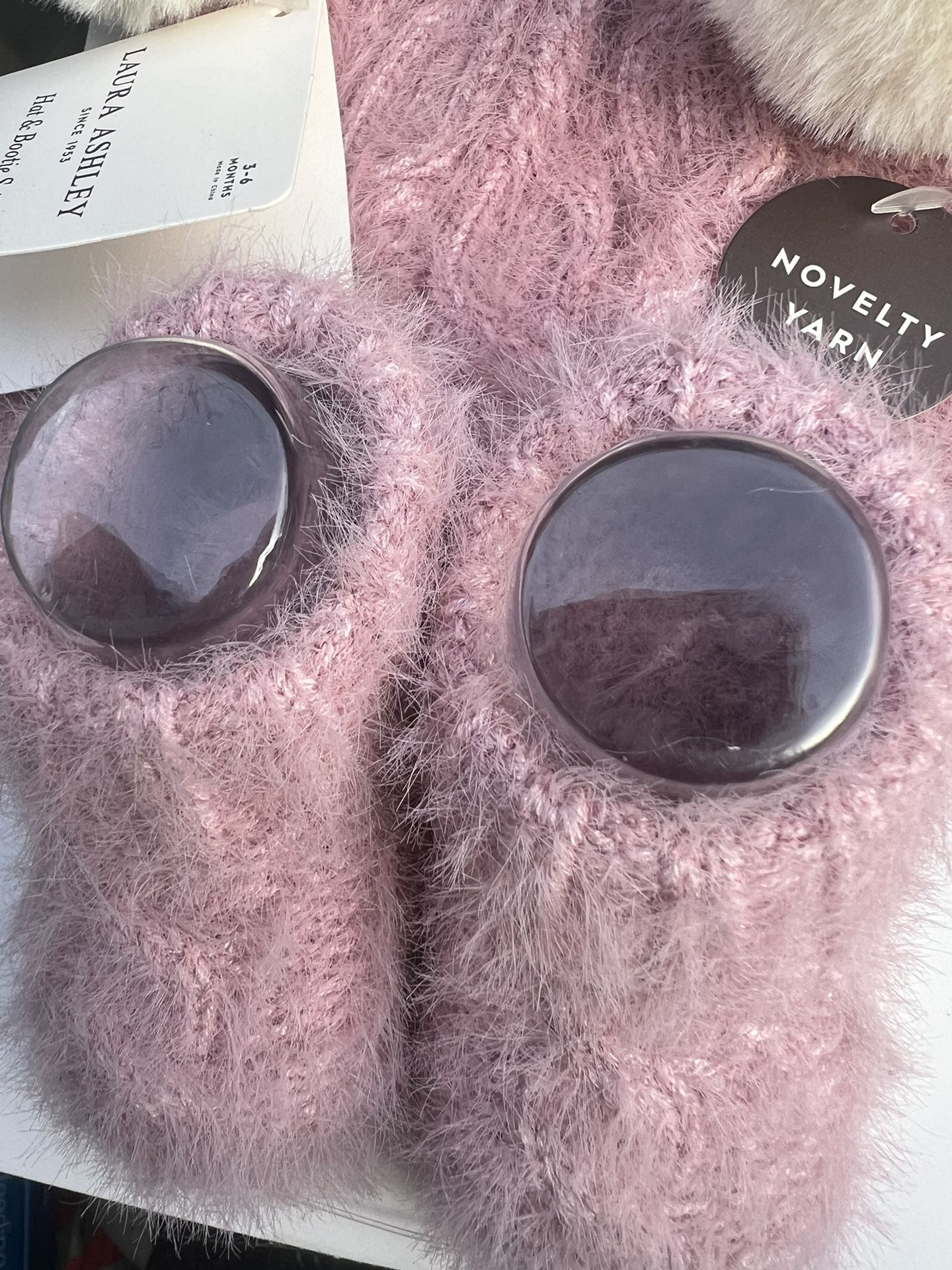 Laura Ashley baby girl’s two piece Novelty Yarn, Hat, And BootiesSet