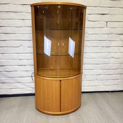 Teak Rounded Half Circle Curio Bookcase Cabinet 2pc