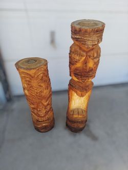 2 hand carved Tiki totems