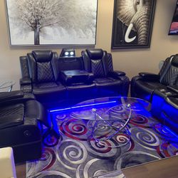 Sale ‼️3pcs Leatherette Reclining Living Room Set W/LED Light
