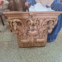 ANTIQUE CARVED WOODEN CAPITAL ARCHITECTURAL ELEMENT 