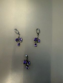 Vintage sterling silver amethyst earrings and pendant