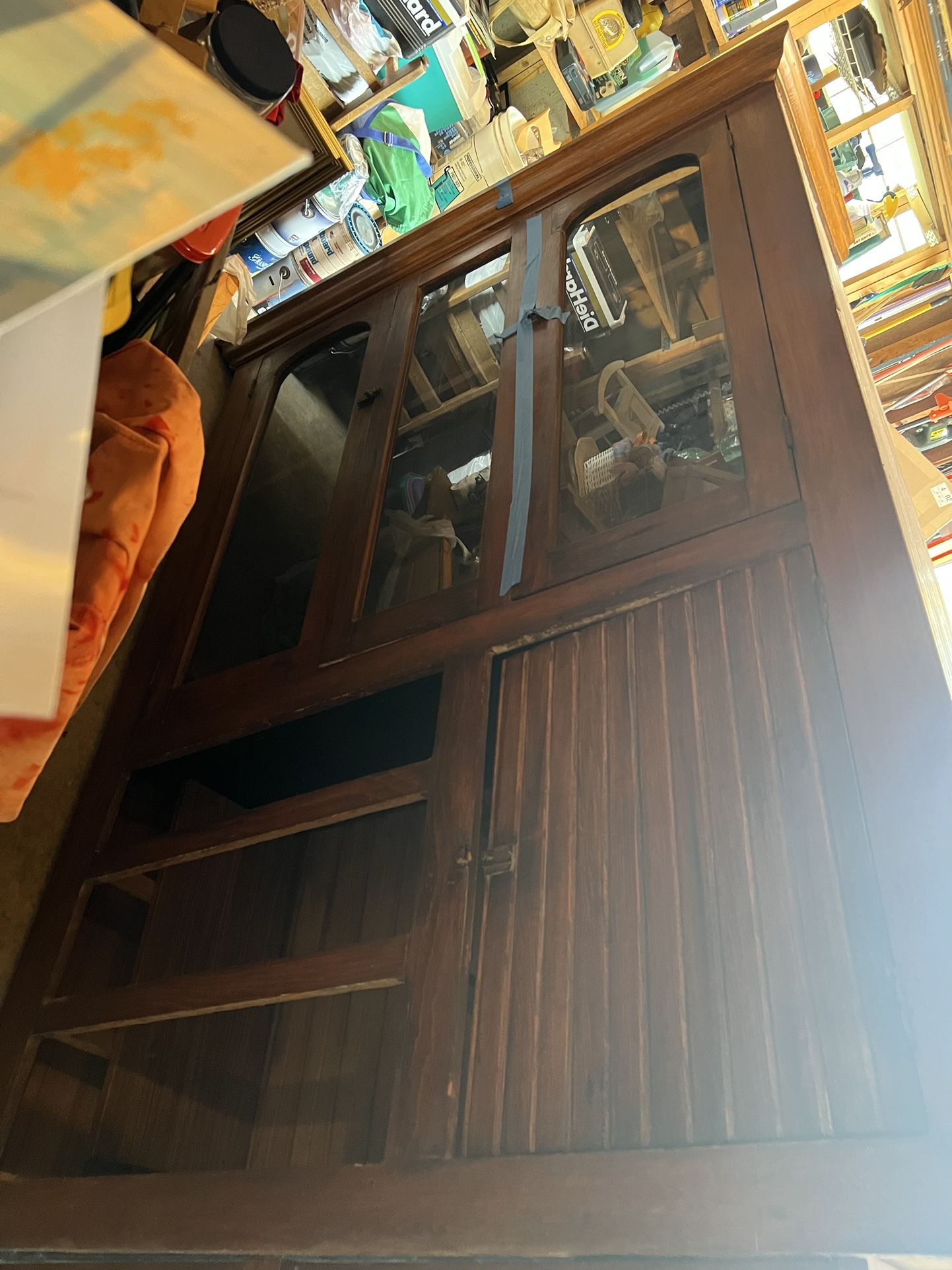 Vintage Display hutch With Light - Drawers - Shelves - 81 Inches Tall 18 Inch Deep 