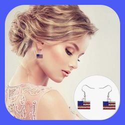 New Gorgeous Rhinestone Sparkle Patriotic American Flag Earrings  4th Of July