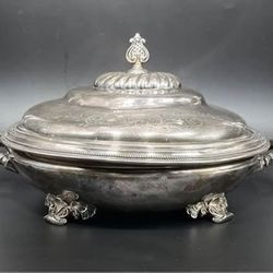 Antique Wallace  Bros 3 pieces Serving bowl Handled Ornate Victorian  Circa  1906