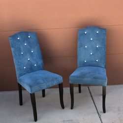 2 Blue Velvet Chairs With Gem Accents