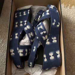J.Crew Womens Size 8 Marcie Blue White Shibori Platform Wedges