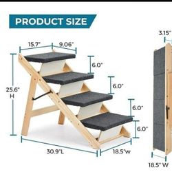 Wooden Dog Stairs/Steps - Foldable 4 Levels Pet Stairs & Ramp