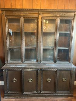 Antique table, buffet and hutch - sold wood.