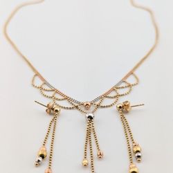 14K Tri- Gold Edwardian Festoon Necklace & Earrings Set. 

