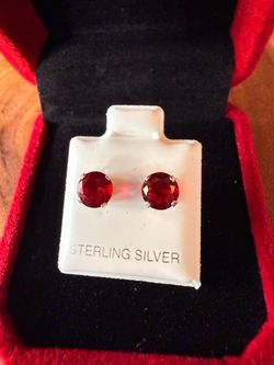 Sterling Silver Ruby Red Stud Earrings