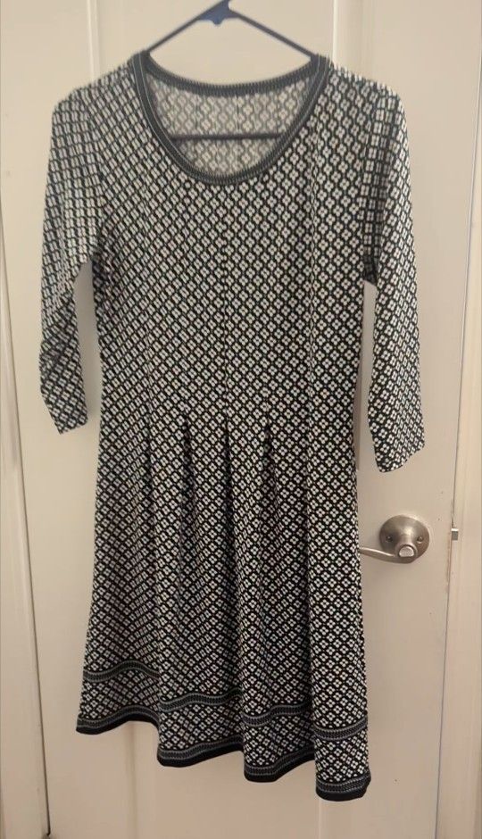 Black Dress With White And Green Floral Print