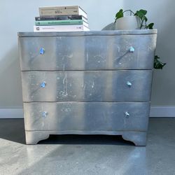 Vintage Industrial 3-Drawer Silver Wave Dresser / Accent Chest