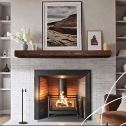 BoscoMondo Solid Wood Fireplace Mantel Shelf, Floating Mantle for Living Room, Farmhouse Rustic Wood Mantel, Easy Wall Mount with Heavy-Duty Metal Bra